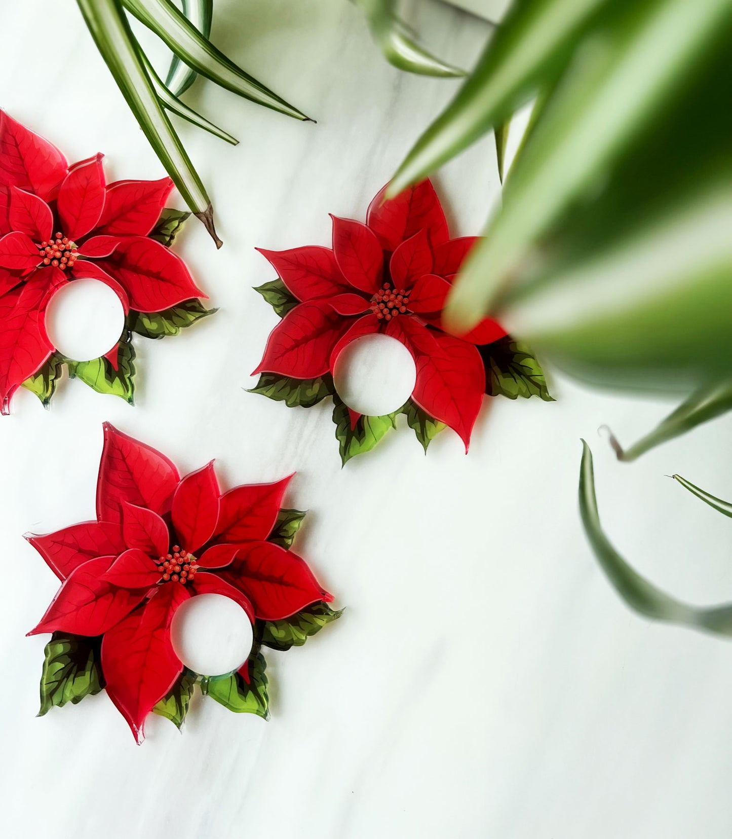 Poinsettia Acrylic Napkin Rings (set of 6)